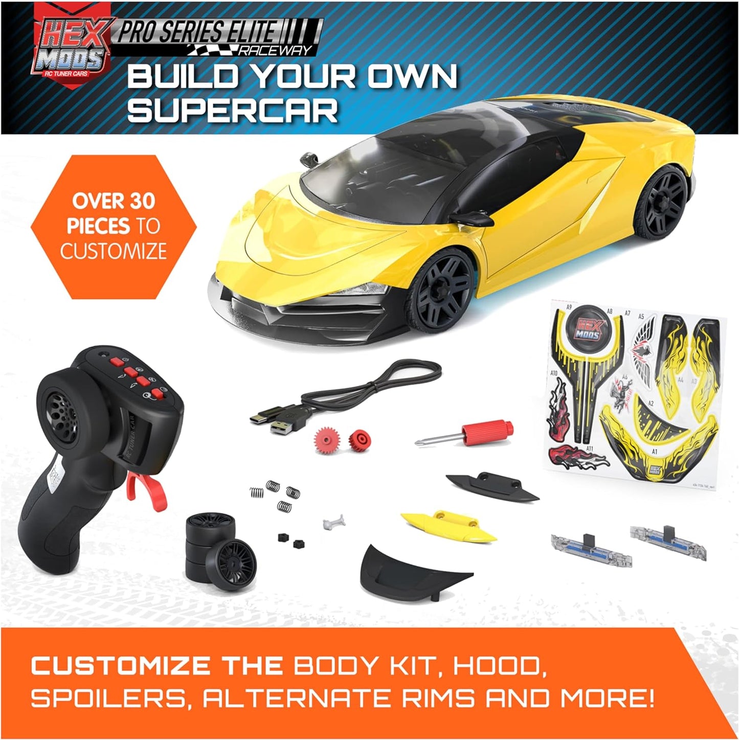 HEXMODS Pro Series Elite, Rechargeable Remote Control Car, Buildable Scale Model for Kids & Adults, STEM Toys for Kids Ages 14 & Up