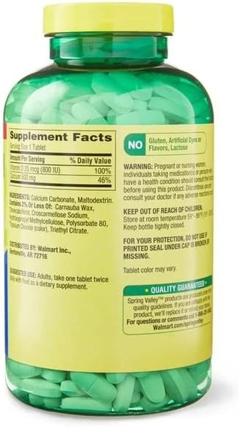 Calcium plus Vitamin D Tablets Dietary Supplement Value Size, 600 Mg, 500 Count