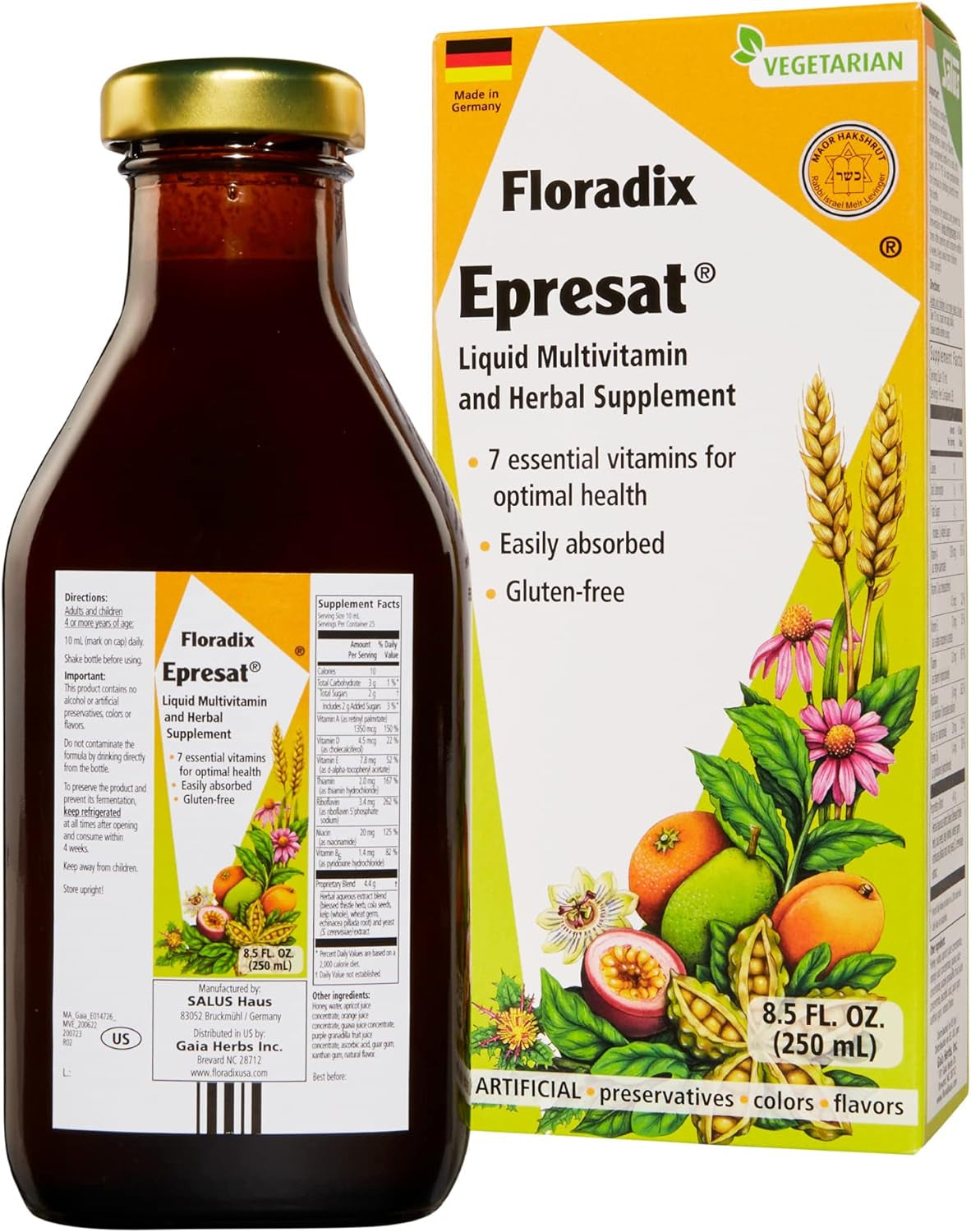 , Epresat Vegetarian Adult Liquid Multivitamin for Overall Health, 8.5 Fl. Oz