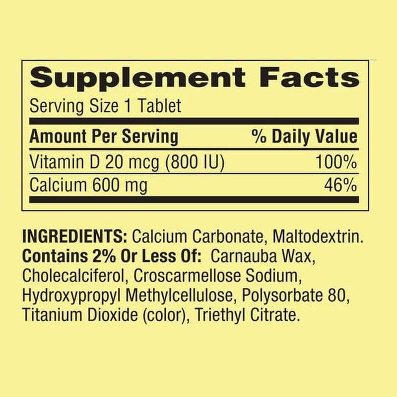 Calcium plus Vitamin D Tablets Dietary Supplement Value Size, 600 Mg, 500 Count