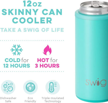 Swig Slim Can Cooler, Insulated Skinny Can Holder, Stainless Steel Can Cooler for Tall Skinny Cans, Skinny Can Cooler Compatible with White Claw, Truly, High Noon, Michelob Ultra (Aqua)