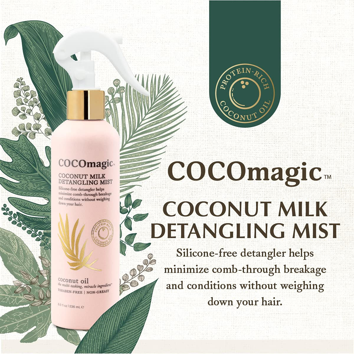 Cocomagic Coconut Milk Detangling Mist | Extra Moisturizing Leave-In Detangler | Restore Vibrancy and Boost Shine | Non-Greasy Formula | Paraben Free, Cruelty Free, Made in USA (8 Oz)