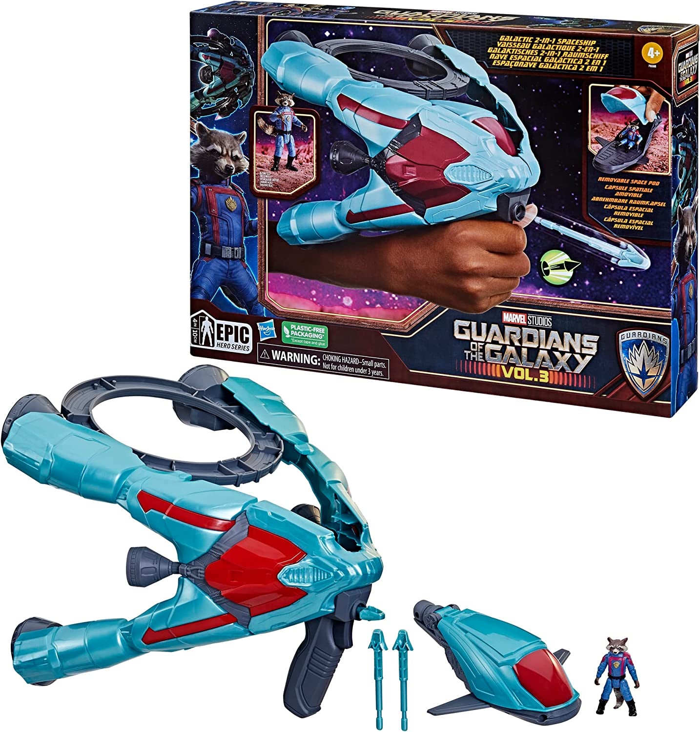 Hasbro  Guardians of the Galaxy Vol.3 Galactic Spaceship,Rocket Action Figure with Vehicle and Blaster Accessory,Superhero Toys for Kids