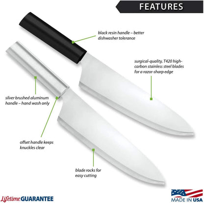 French Chef Knife Stainless Steel Blade Resin Made in USA, 13 Inch, Black Handle