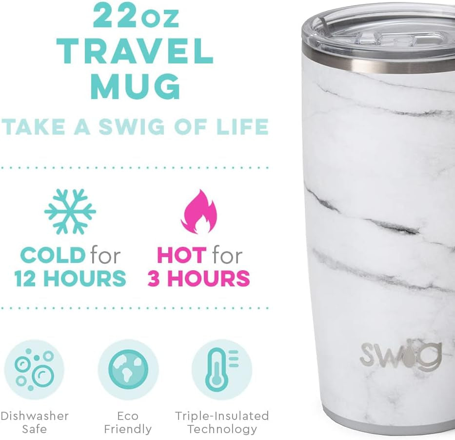 22Oz Travel Mug | Discontinued Prints | Insulated Tumbler with Handle and Lid, Cup Holder Friendly, Dishwasher Safe, Stainless Steel, Travel Coffee Cup, Insulated Coffee Mug, Marble