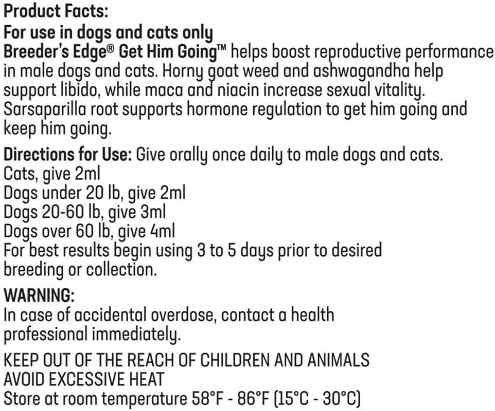 Breeder'S Edge Get Him Going, Reproductive Performance Supplement for Dogs and Cats, 30 Ml