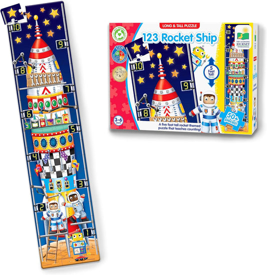 Long and Tall Puzzles - 123 Rocket Ship - 51 Piece, 5-Foot-Long Preschool STEM Puzzle, Learning Puzzles for Kids Ages 3-5, Educational Gifts for Boys & Girls Ages 3 and Up